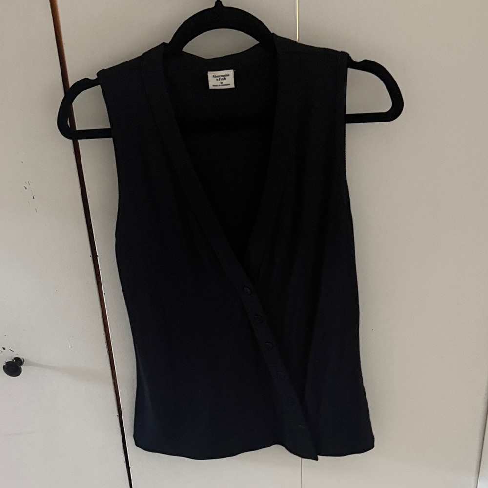 Abercrombie & Fitch Asymmetrical Button Down Black Sleeveless Vest